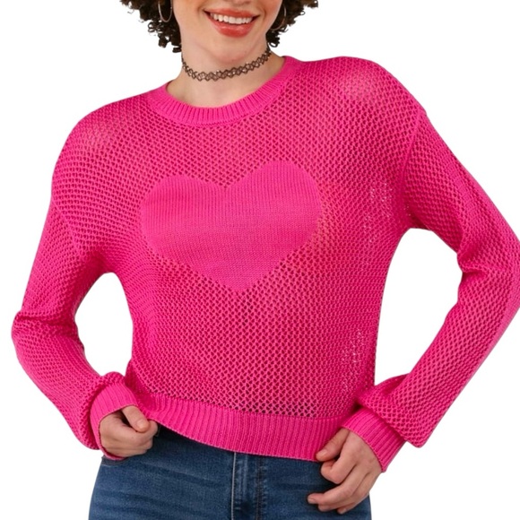 B flawless pink Heart Mesh Sweater - Picture 7 of 8